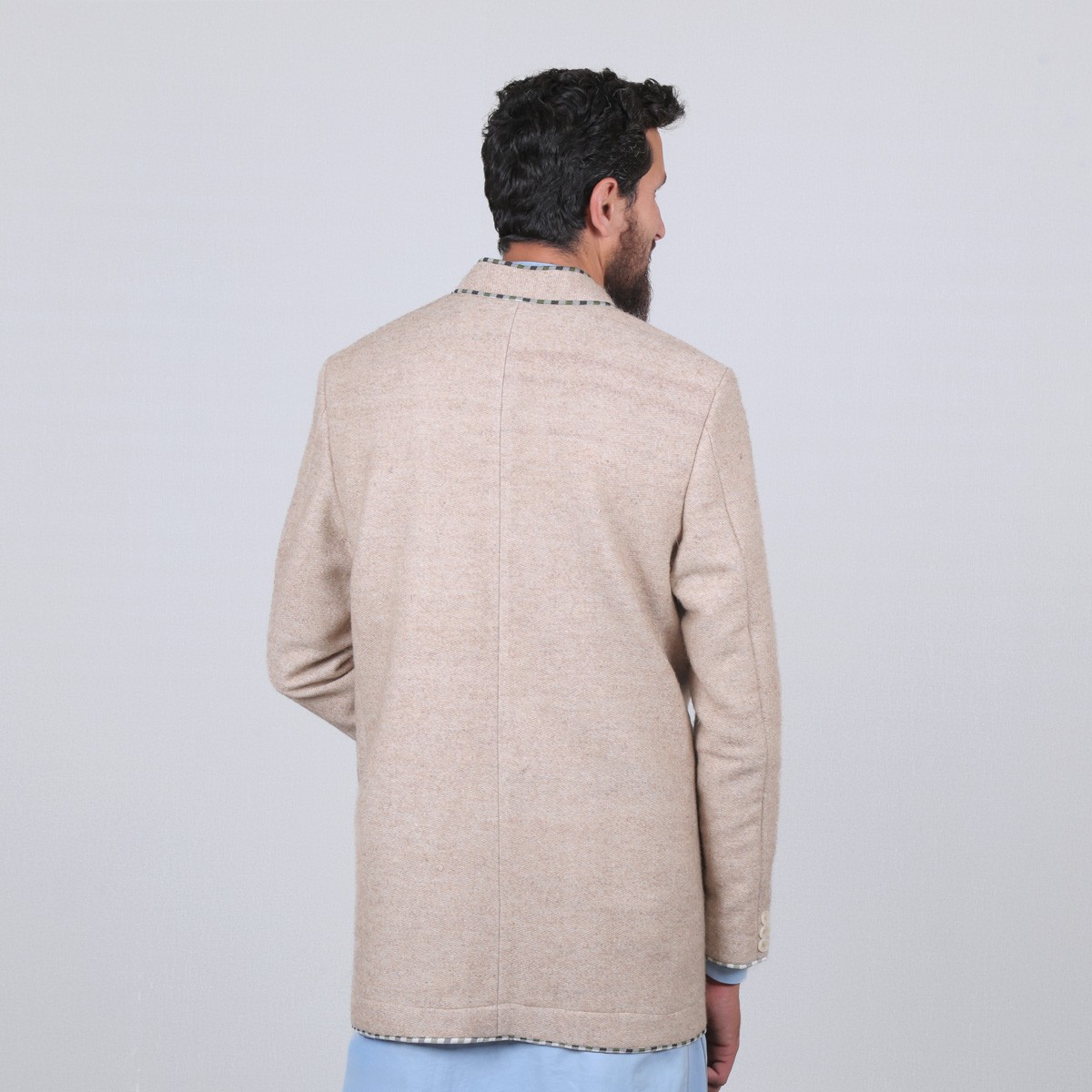 Cream Nuristani Men's Short Chappan | Woolen Casual Wear Coat 3