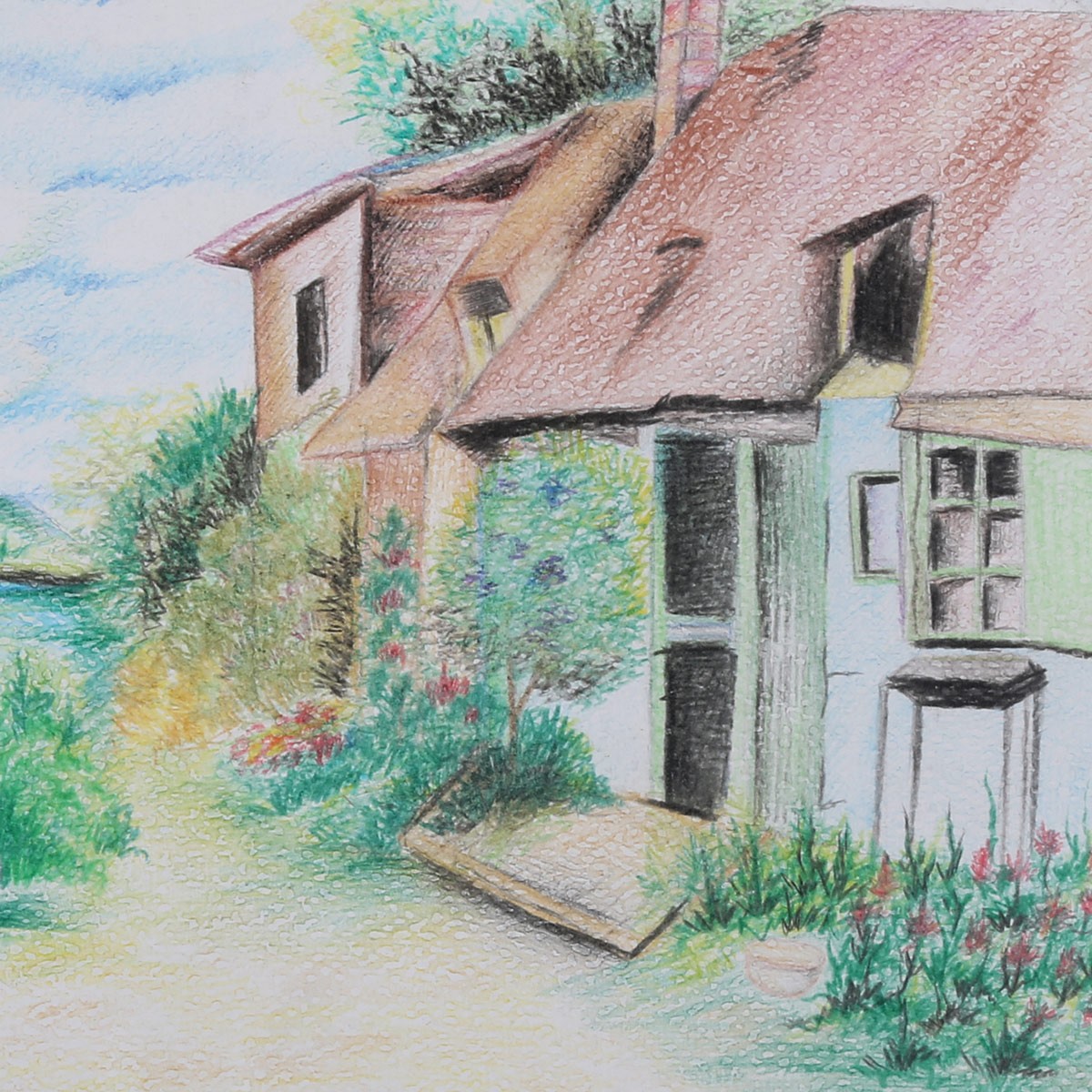 Rural House with a River View Painting | Village Life Artwork 3