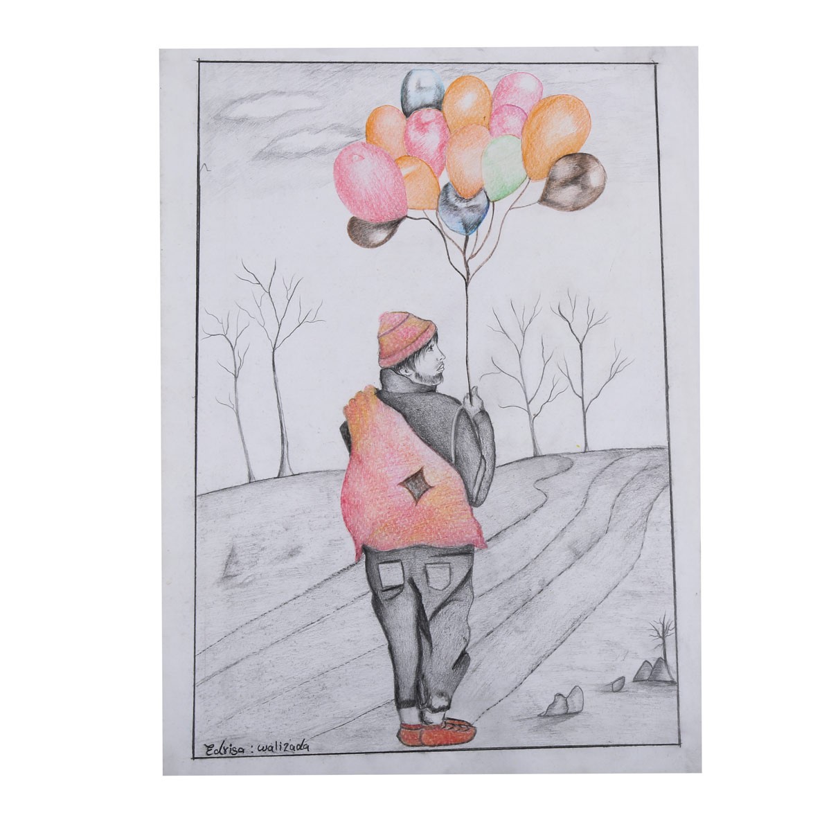 Street Balloon Seller Pencil Artwork | Wall-Hanging Artwork 1