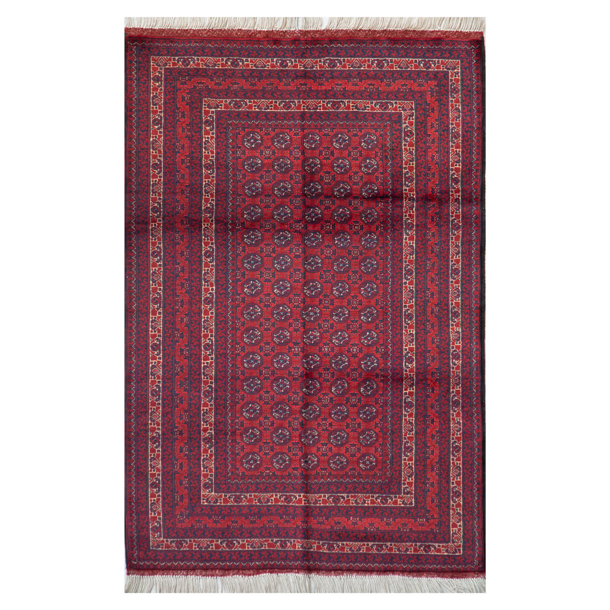 Afghan Mauri Design Pure Maranos Wool Hand-Knotted Red Area Rug | 4' 8" X 3' 2" 1