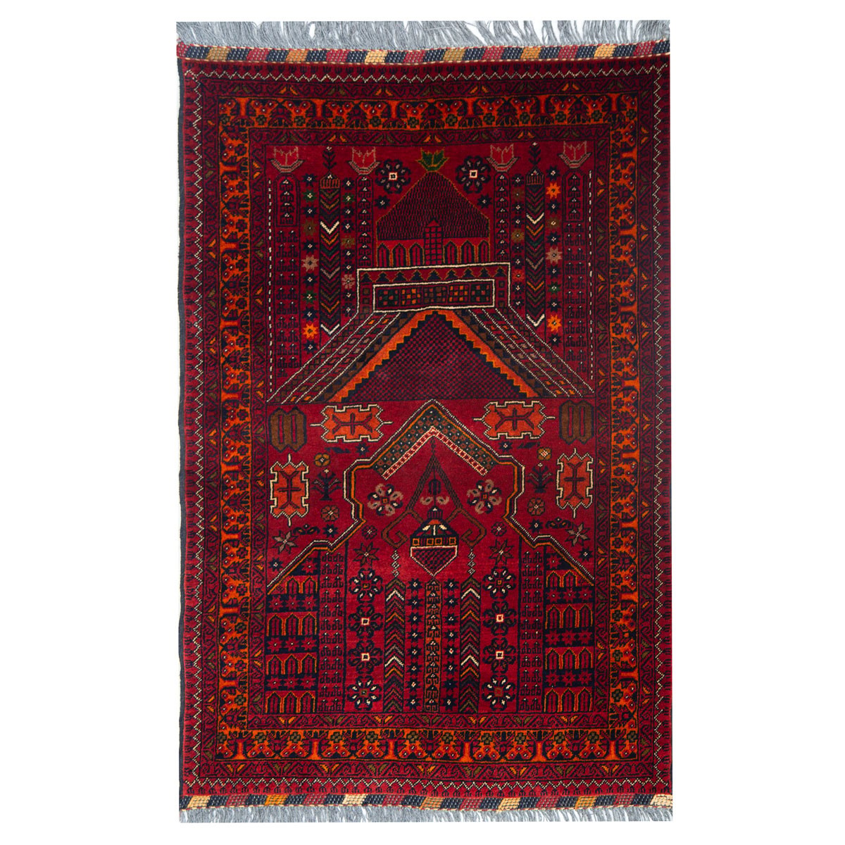 Hand-Knotted Red Afghan Prayer Mat | 2' 7" X 3' 9" 1