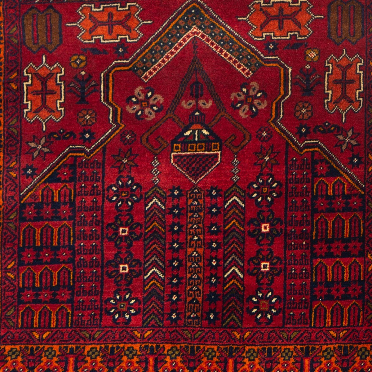 Hand-Knotted Red Afghan Prayer Mat | 2' 7" X 3' 9" 3