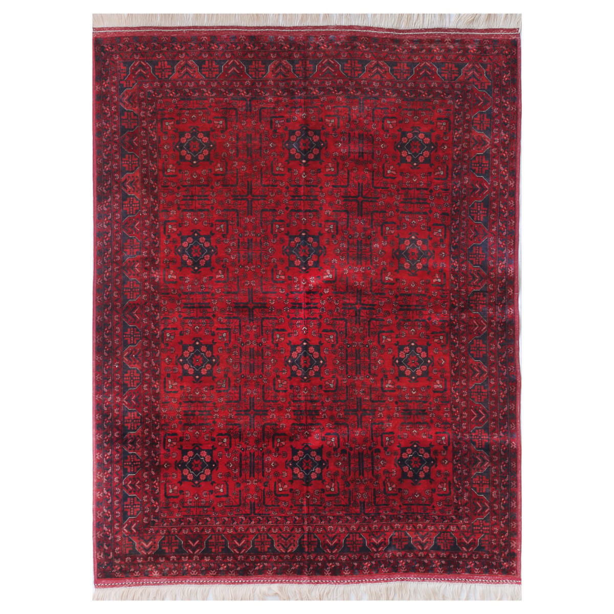 Red Bukhara Design Handwoven Carpet | 6' 4" X 5' 0" 1