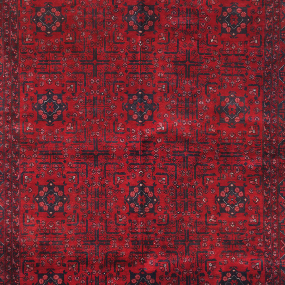Red Bukhara Design Handwoven Carpet | 6' 4" X 5' 0" 2