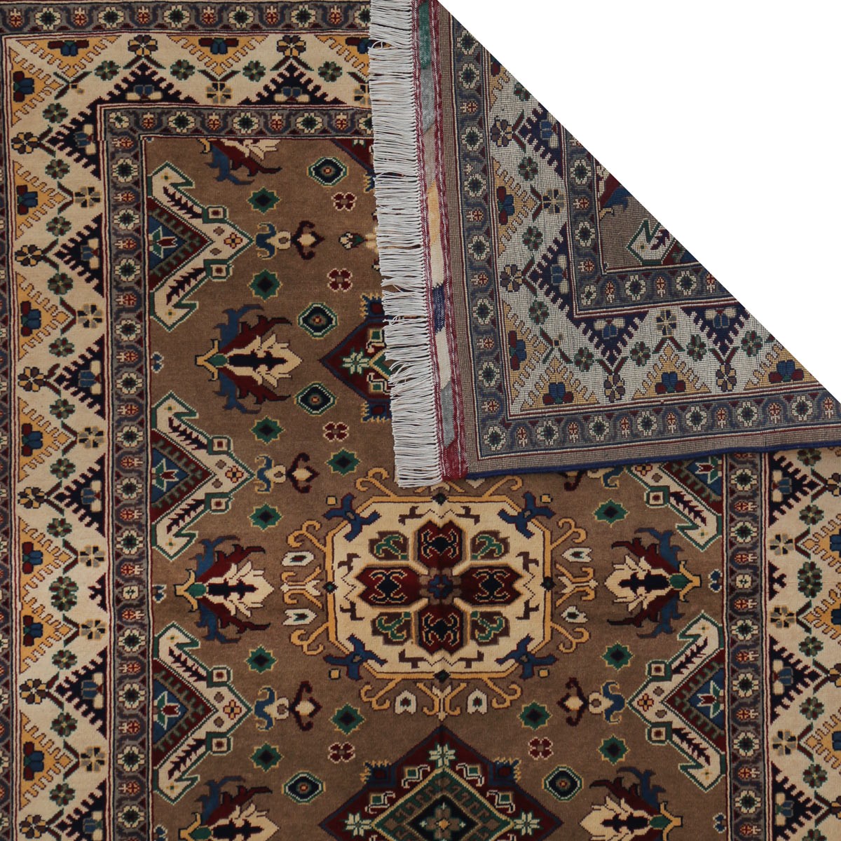 Brown Qazaq Design Handwoven Carpet | 6' 7" X 5' 1" 3
