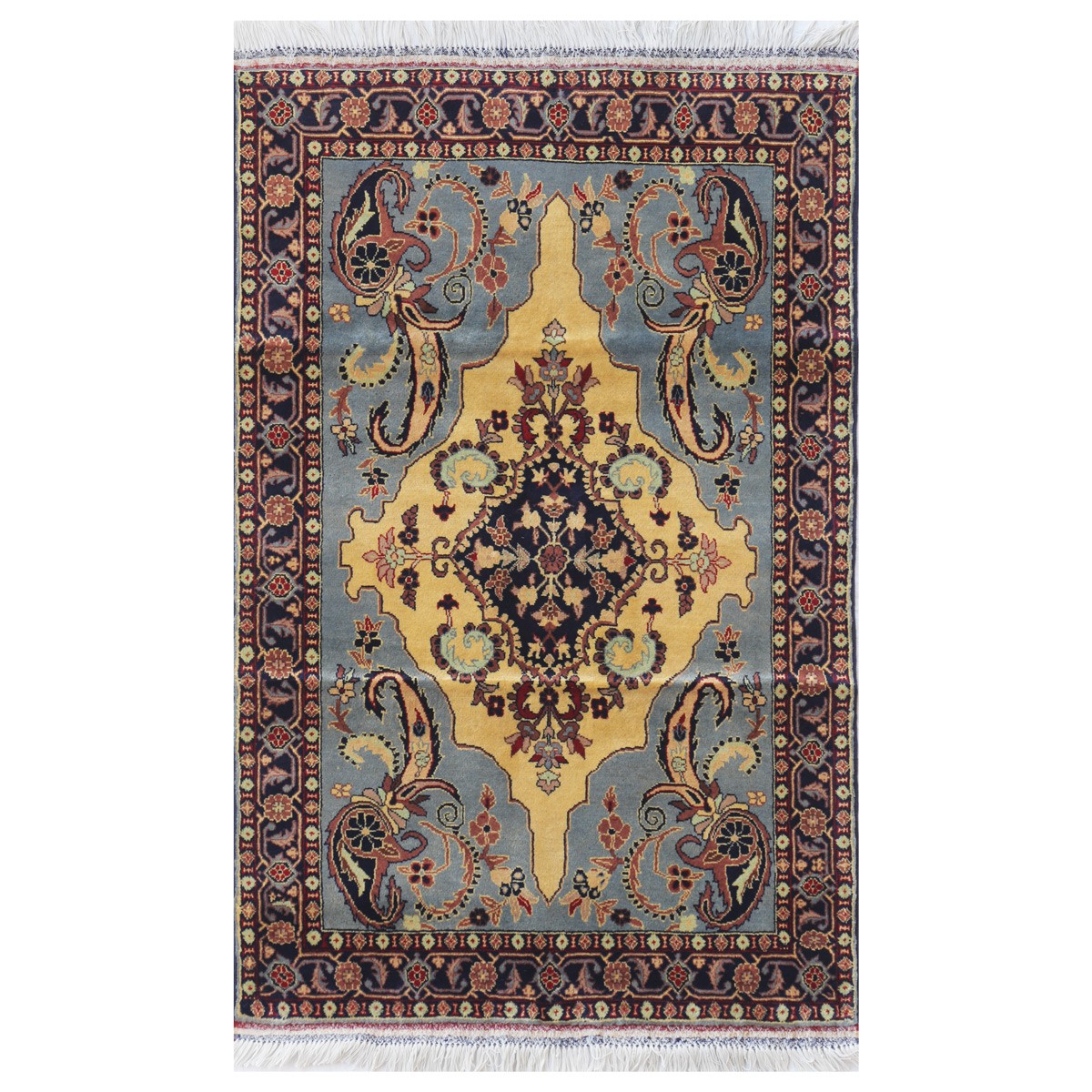 Sky Blue Yak Gula Design Handwoven Carpet | 4' 11" X 3' 3" 1