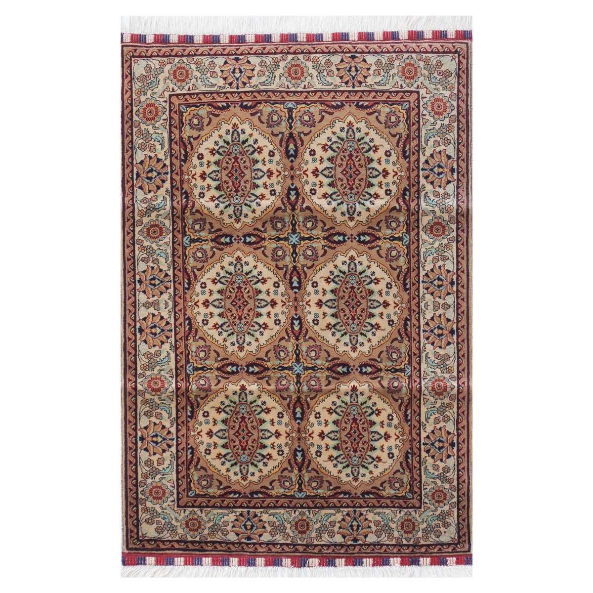 Cream Abrisham Design Handwoven Carpet | 4' 11" X 3' 5" 1