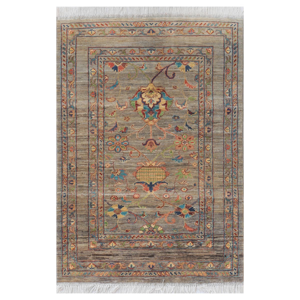 Cream Chobi Design Handwoven Carpet | 4' 7" X 3' 3" 1