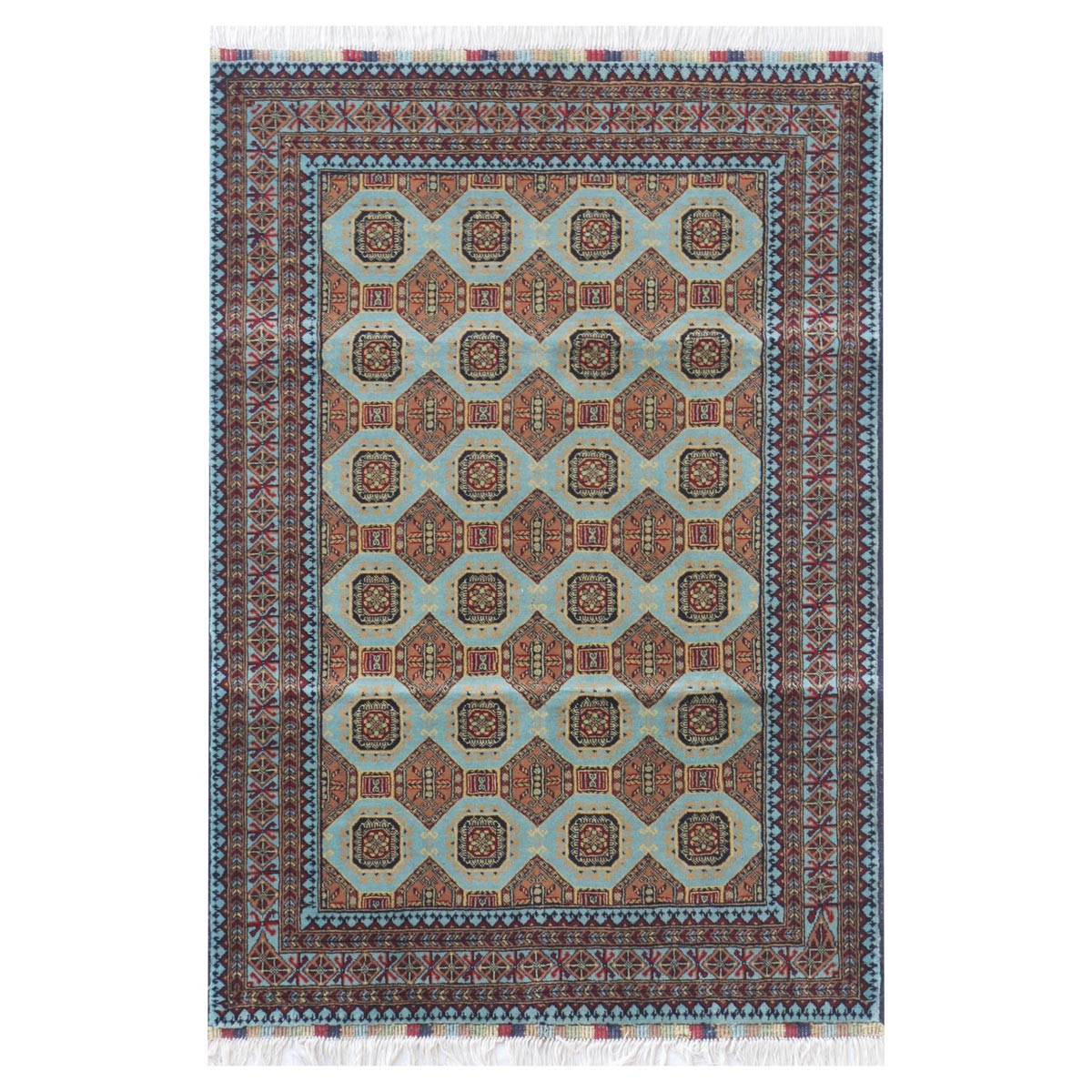 Teal Sariqi Dayer Shahi Design Handwoven Carpet | 4' 8" X 3' 4" 1