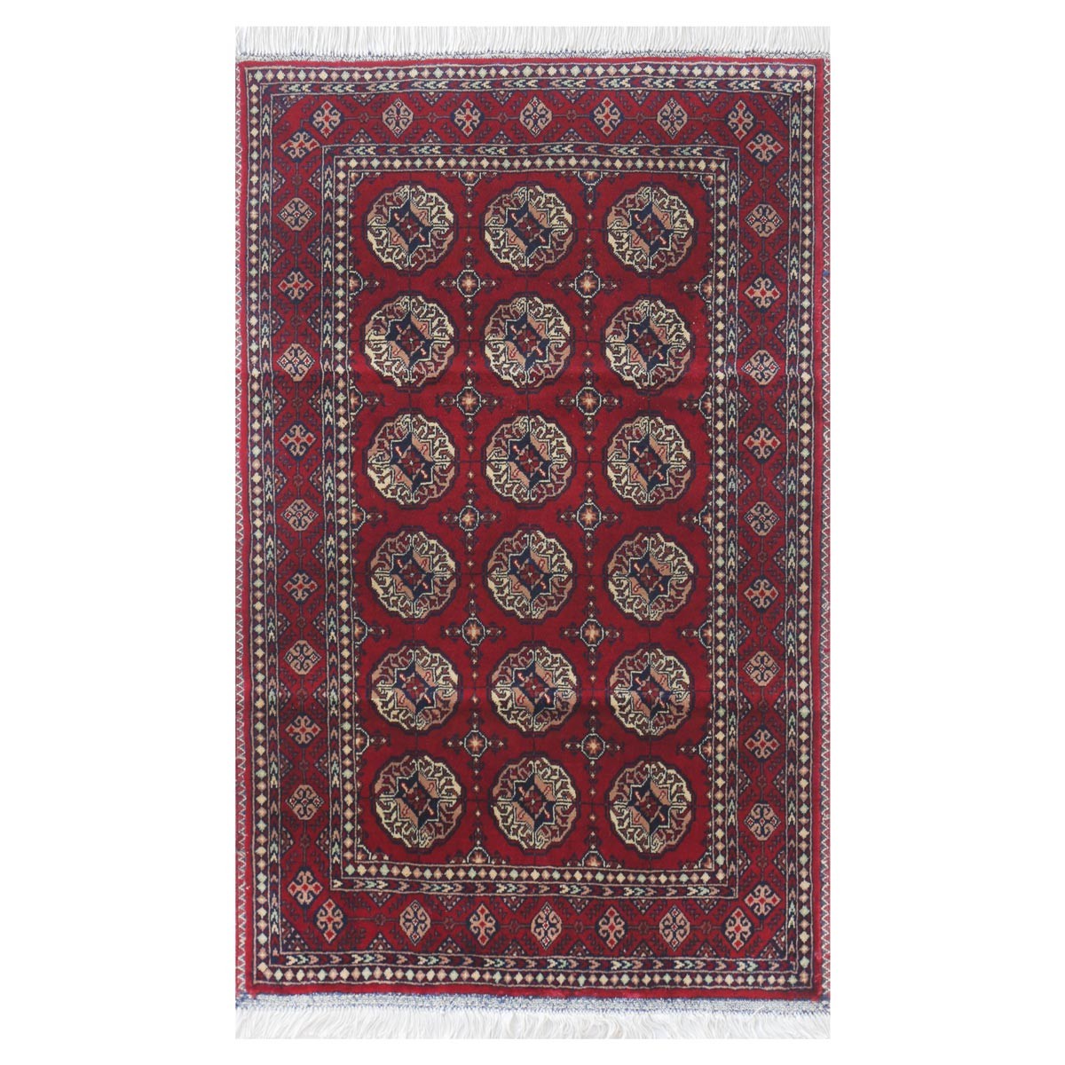 Red Ahal Gul Design Handwoven Carpet | 4' 1" X 2' 8" 1