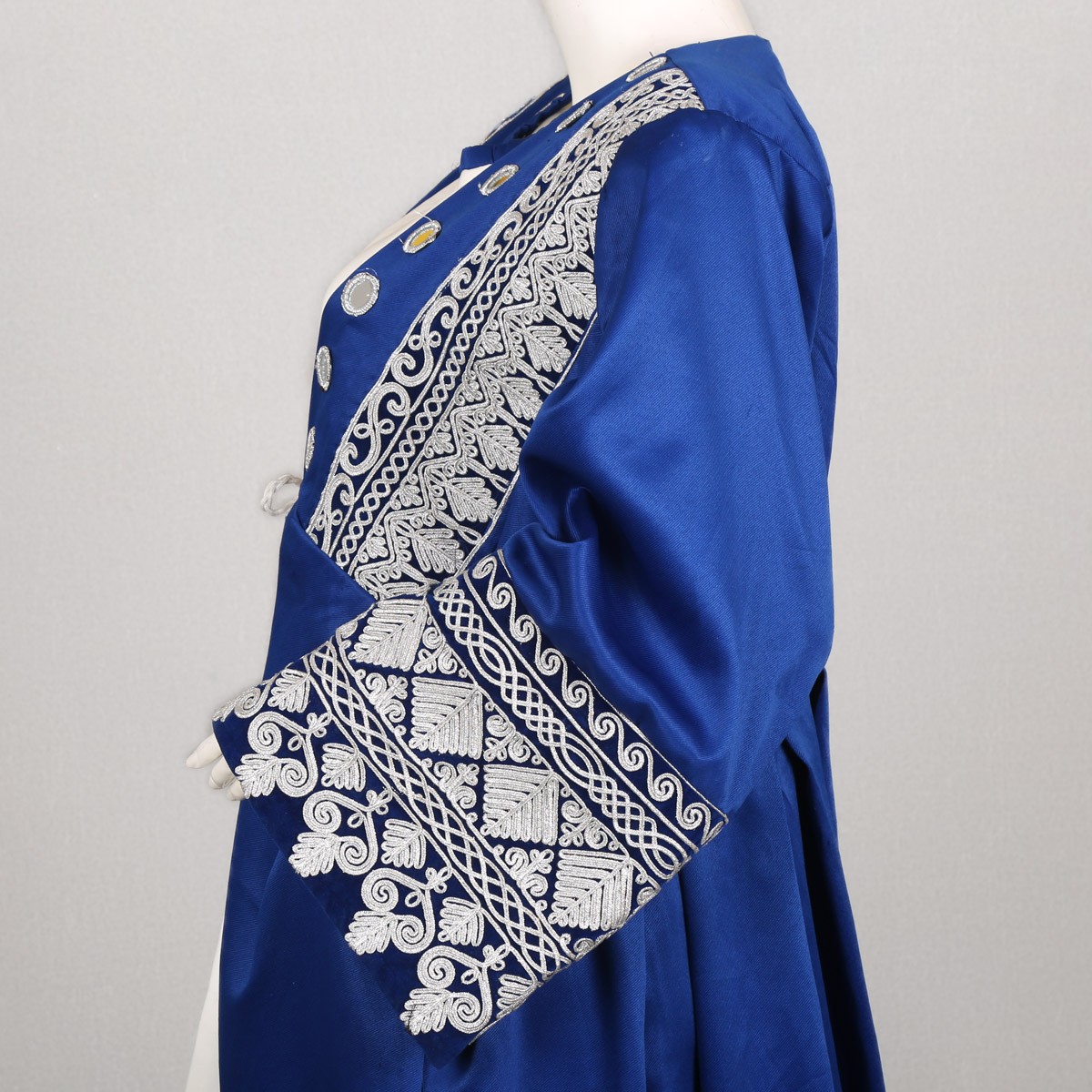Blue Cherma Embroidered Split Skirt Frock | Silk Satin Pleated Frock 3