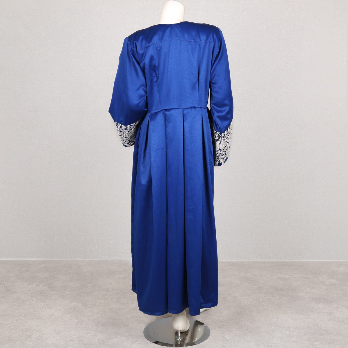 Blue Cherma Embroidered Split Skirt Frock | Silk Satin Pleated Frock 4