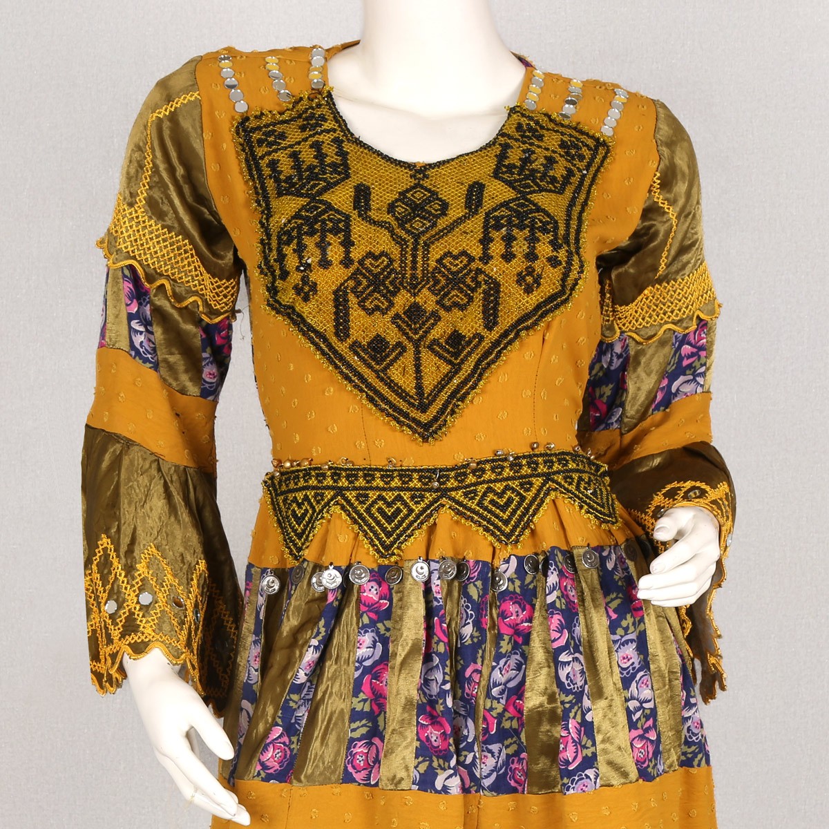 Mustard Box Pleated Short Dress | Cotton Trumpet Sleeves Casual Wear Frock 2