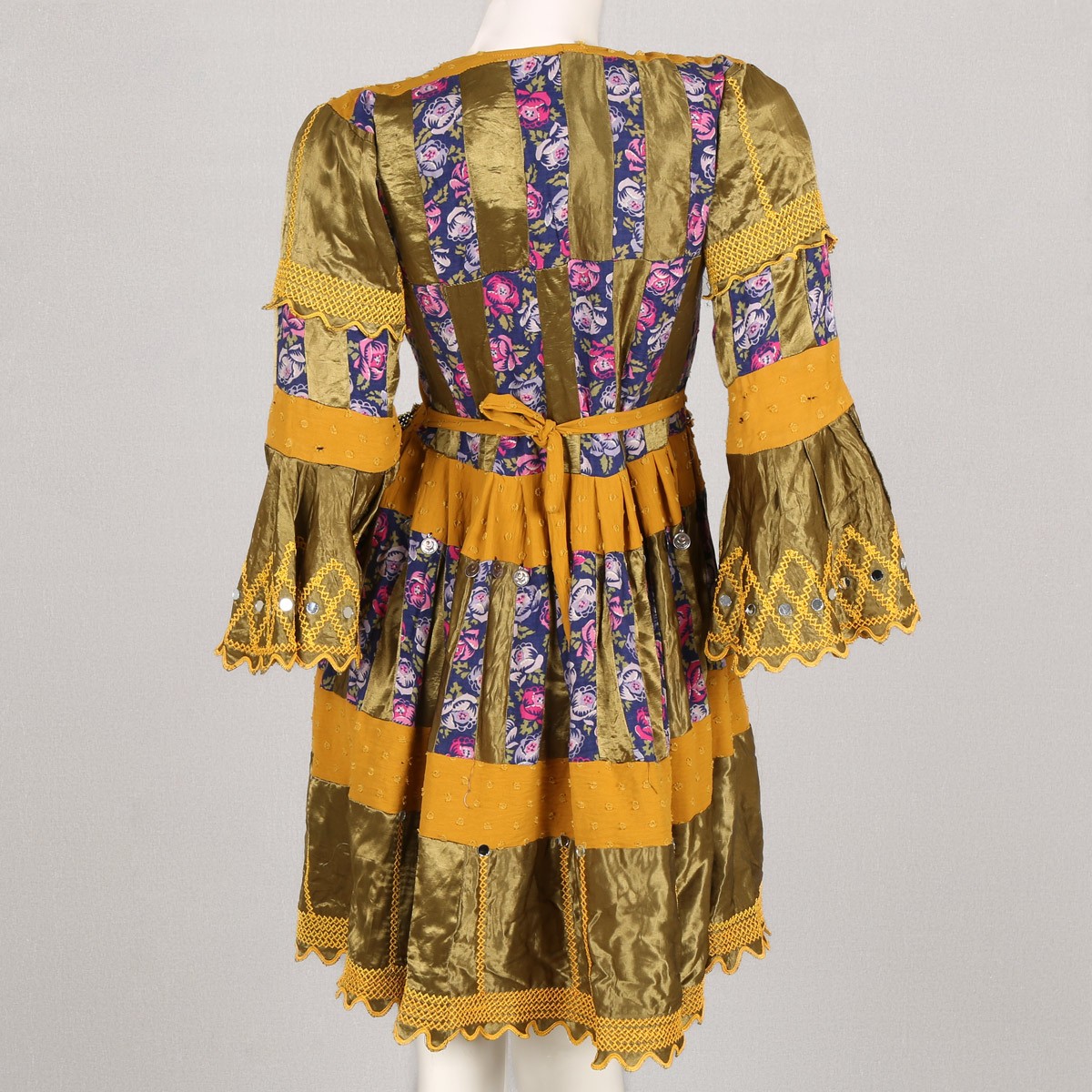 Mustard Box Pleated Short Dress | Cotton Trumpet Sleeves Casual Wear Frock 4