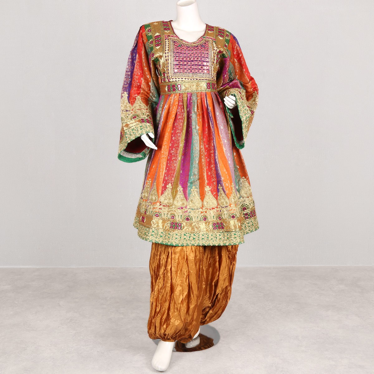 Colorful Full Kochi Embroidered Party Frock | 3 Piece Silk Gandi Afghani 2
