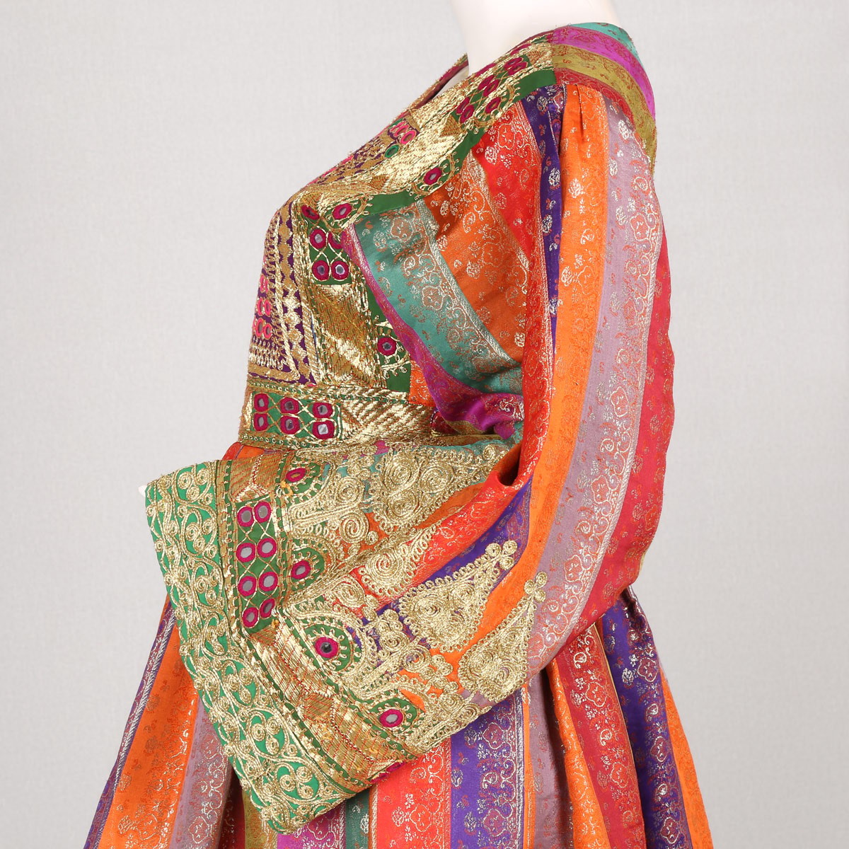 Colorful Full Kochi Embroidered Party Frock | 3 Piece Silk Gandi Afghani 3