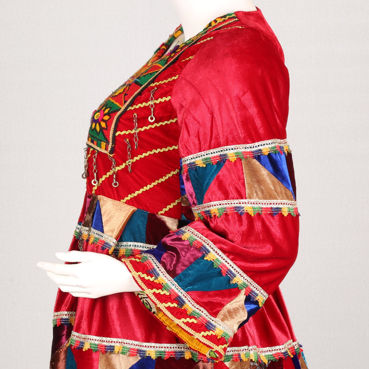 Red Floral Embroidered Short Frock | Velvet Pleated Party Wear Dress 4