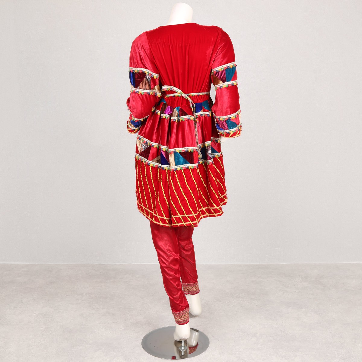 Red Floral Embroidered Short Frock | Velvet Pleated Party Wear Dress 5