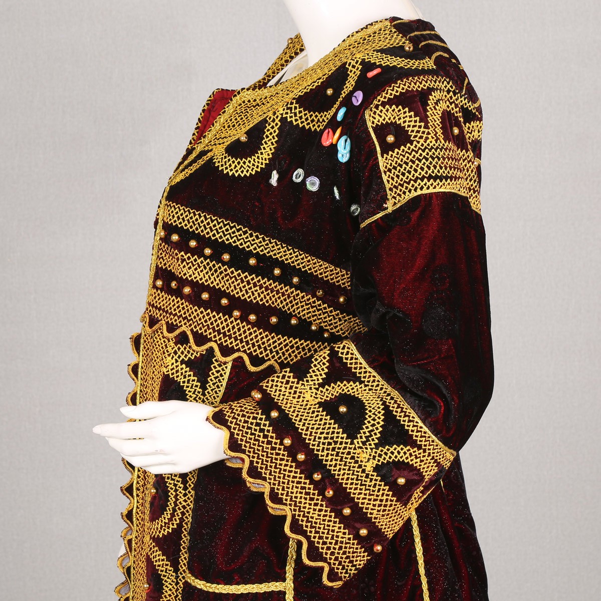 Maroon Cherma Embroidered Long Shrug | Velvet Belted Fancy Chapan 3