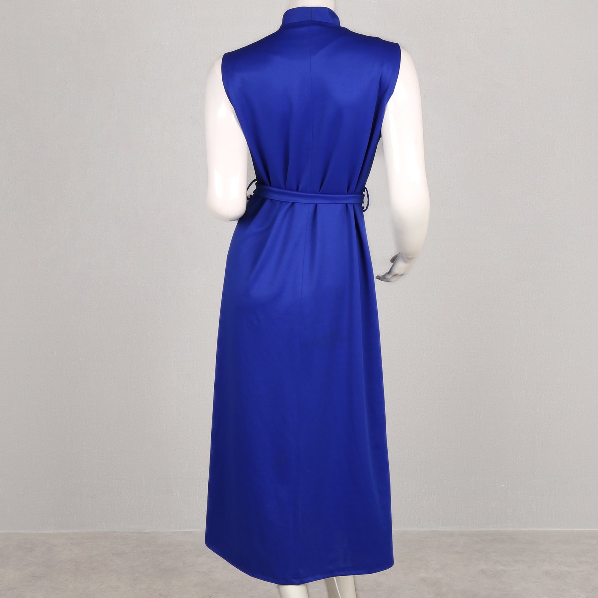 Blue Floral Stitch Collar Shrug | Crepe Sleeveless Belted Long Shrug 4