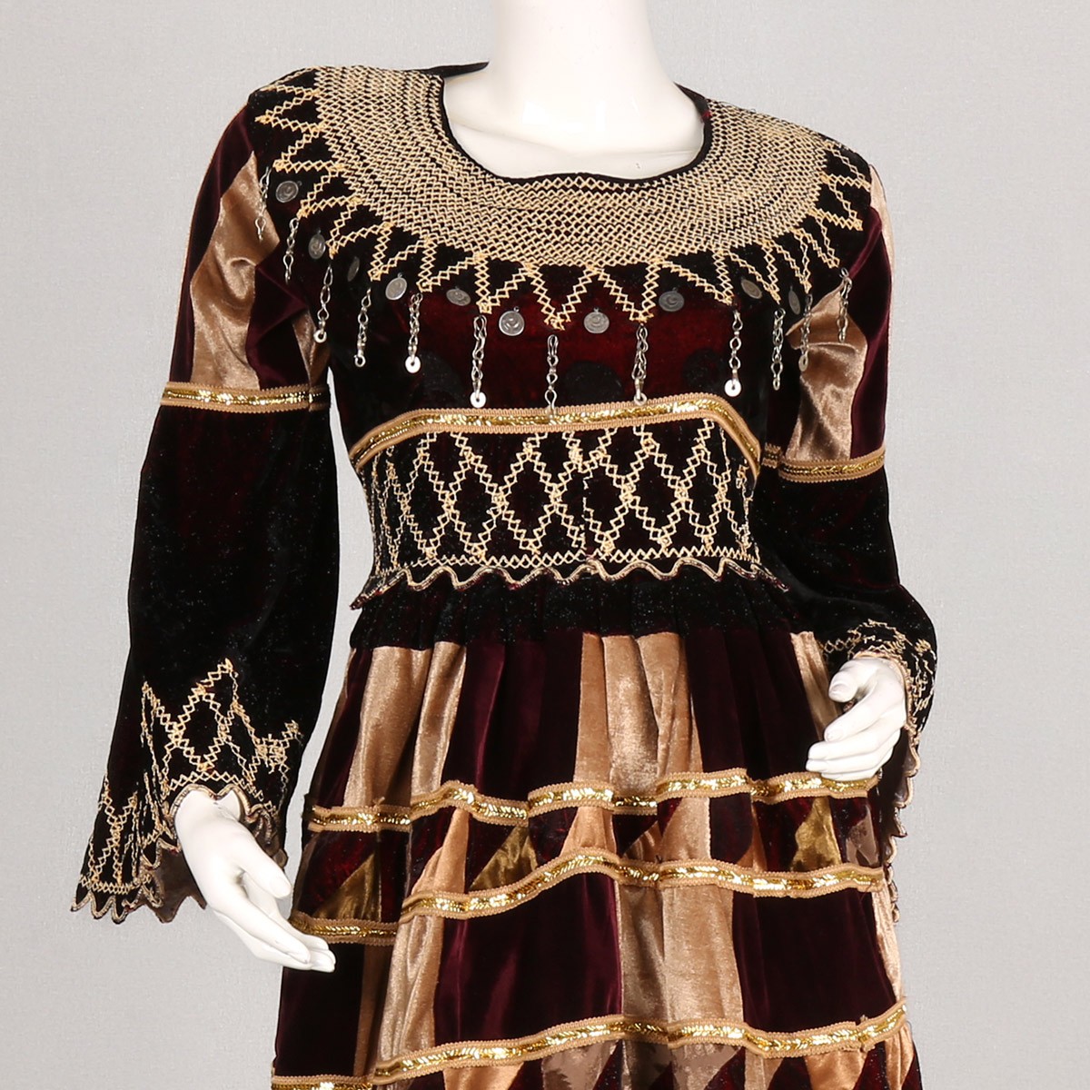 Black Cherma & Coin embroidered Frock | Silk Bell Sleeves Pleated Short Dress 2