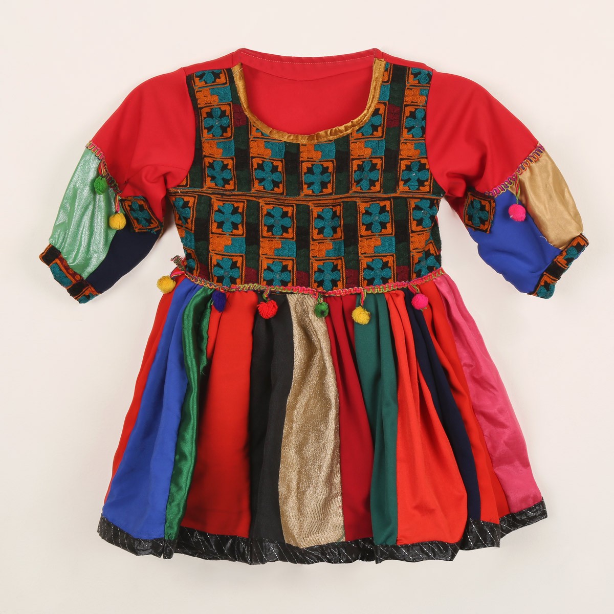 Floral Cross Stitch Embroidered Baby Girl's Dress | Silk Cuff Sleeves Kid's Frock 1