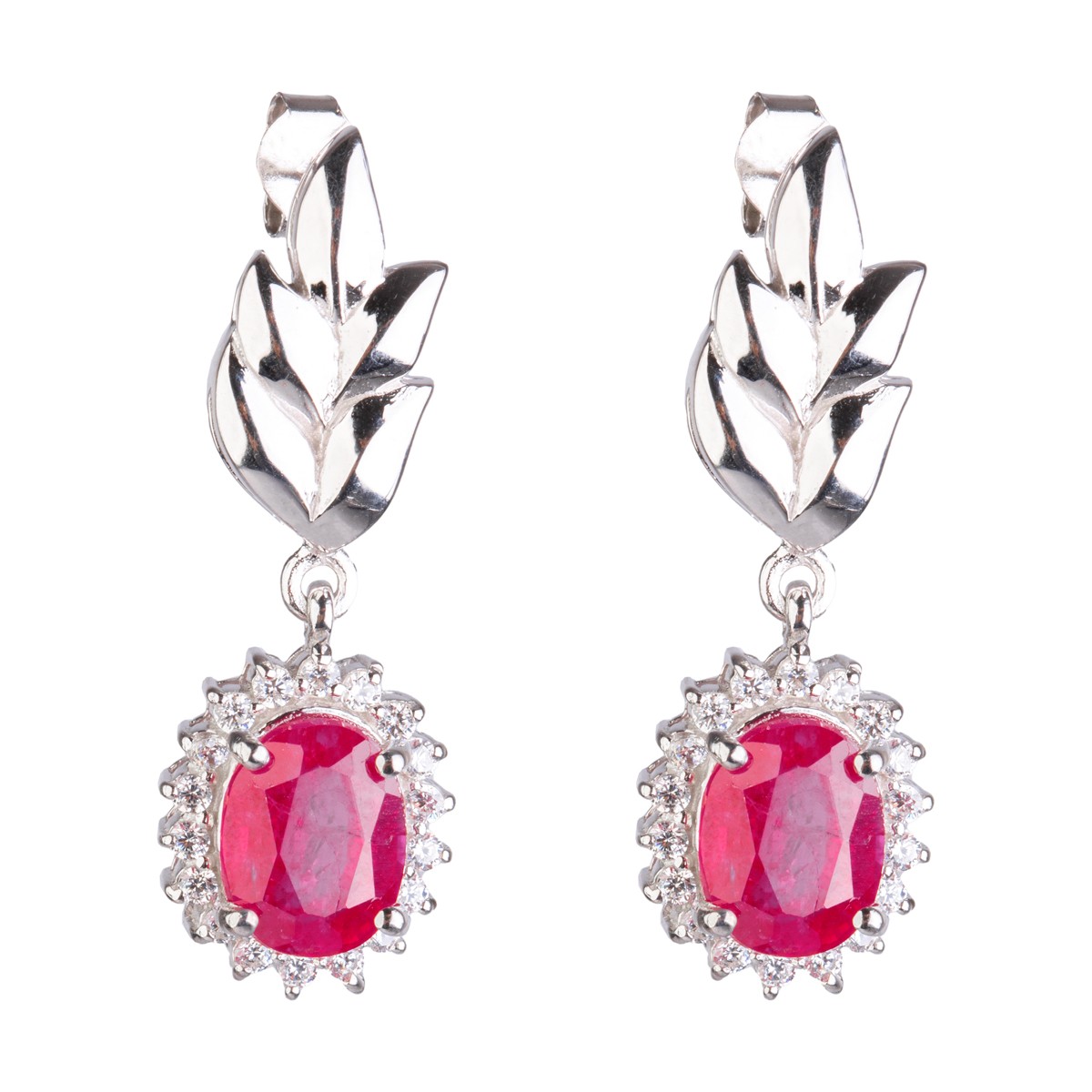 Pink Ruby Leaf Carved Necklace, Earring, Ring | 925 Silver Jewelry Set 3