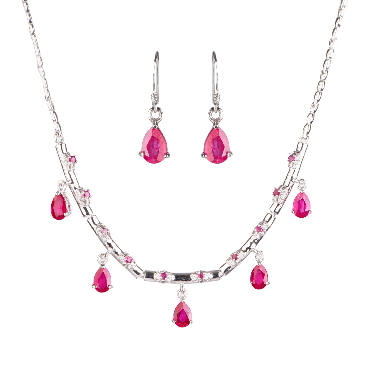 Ruby Charm Necklace With Dangle Earring | Silver 925 Necklace Set with Earrings 1