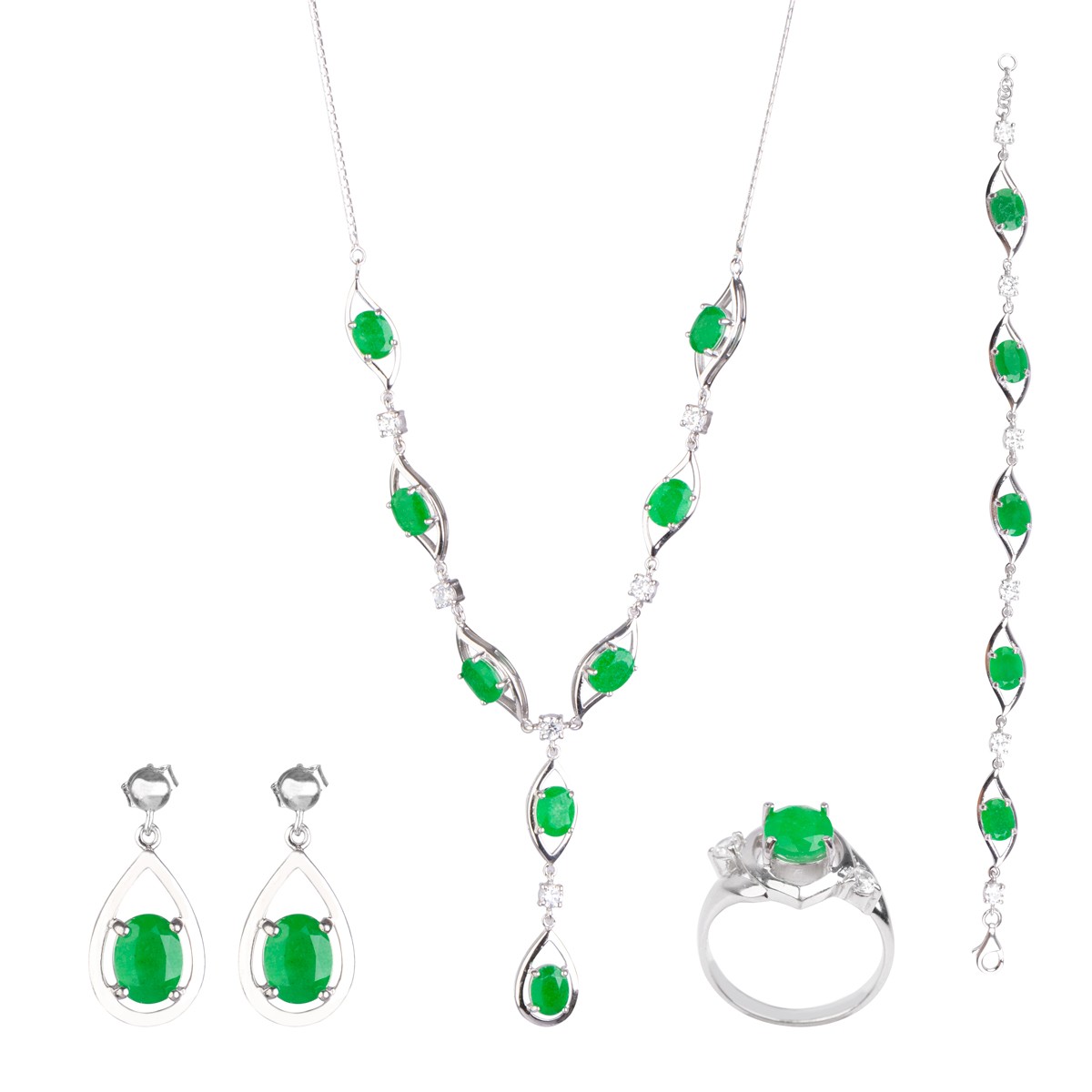 Green Agate Beaded Jewelry Set | Silver 925 Necklace With Pear Shape Earring 1