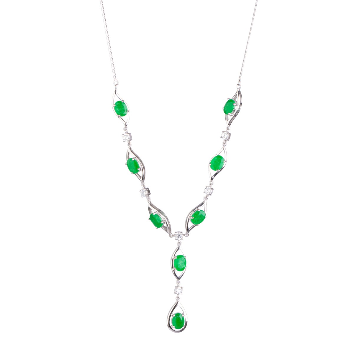 Green Agate Beaded Jewelry Set | Silver 925 Necklace With Pear Shape Earring 2