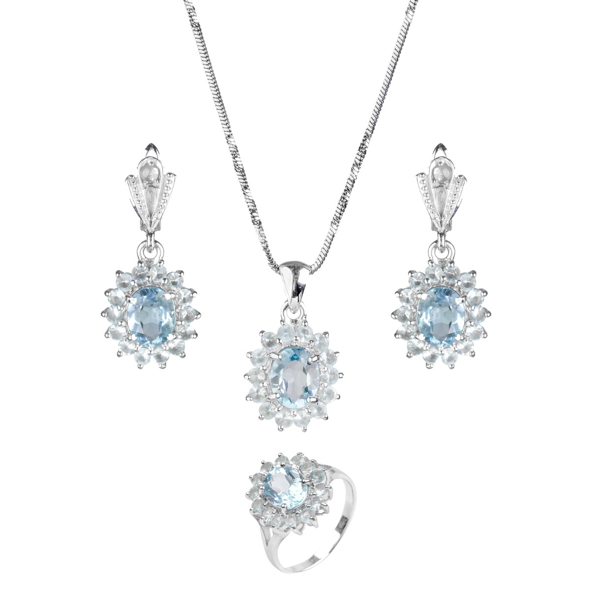 Blue Topaz Necklace Earring and Ring| 925 Silver Pendant With Round Cut Ring  1