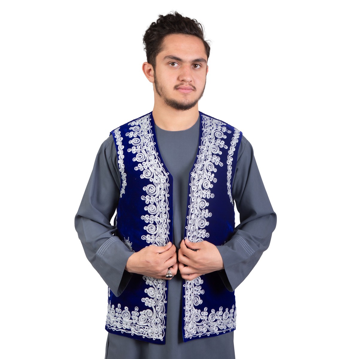 Blue Velvet Waistcoat | White Cherma Embroidered Waistcoat 1