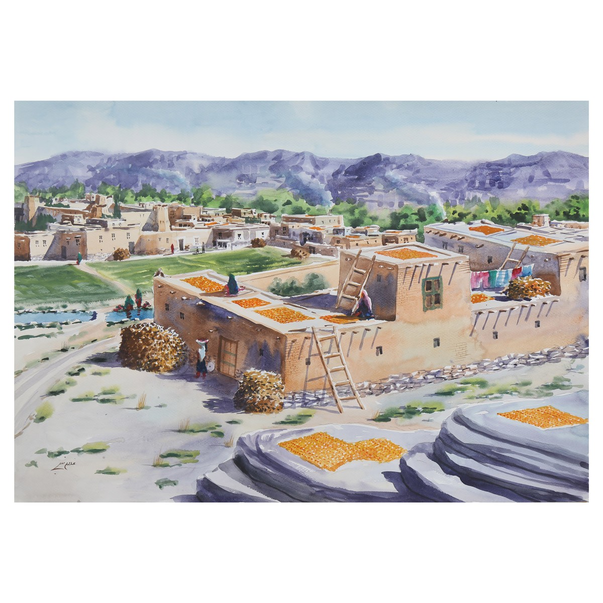 Green Village Oil Painting on Canvas| Afghan Artwork 1