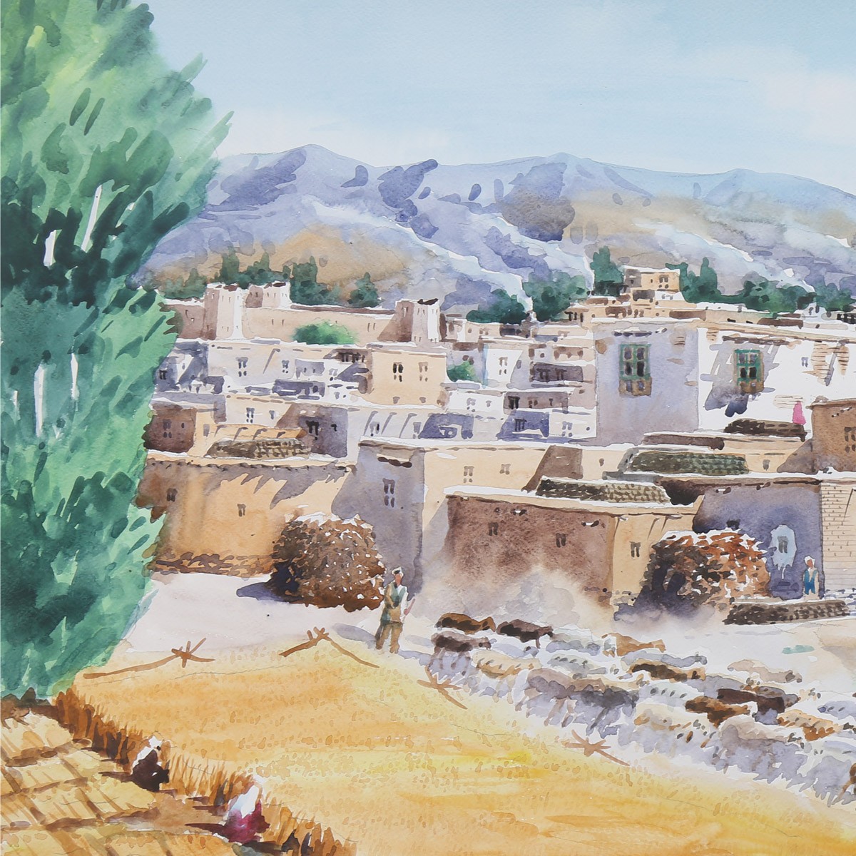 Beautiful Countryside Artwork| Oil Painting Village View| Afghan Women Artwork 2