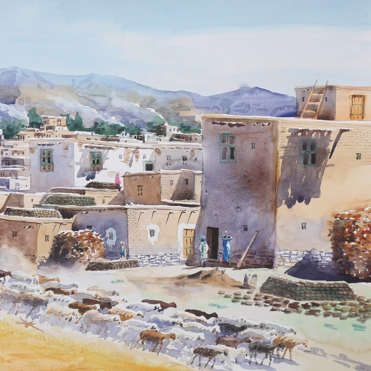 Beautiful Countryside Artwork| Oil Painting Village View| Afghan Women Artwork 3