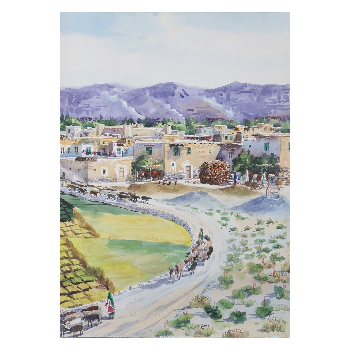 Ancient Village Oil Painting on Canvas| Afghanistan Village Artwork 1