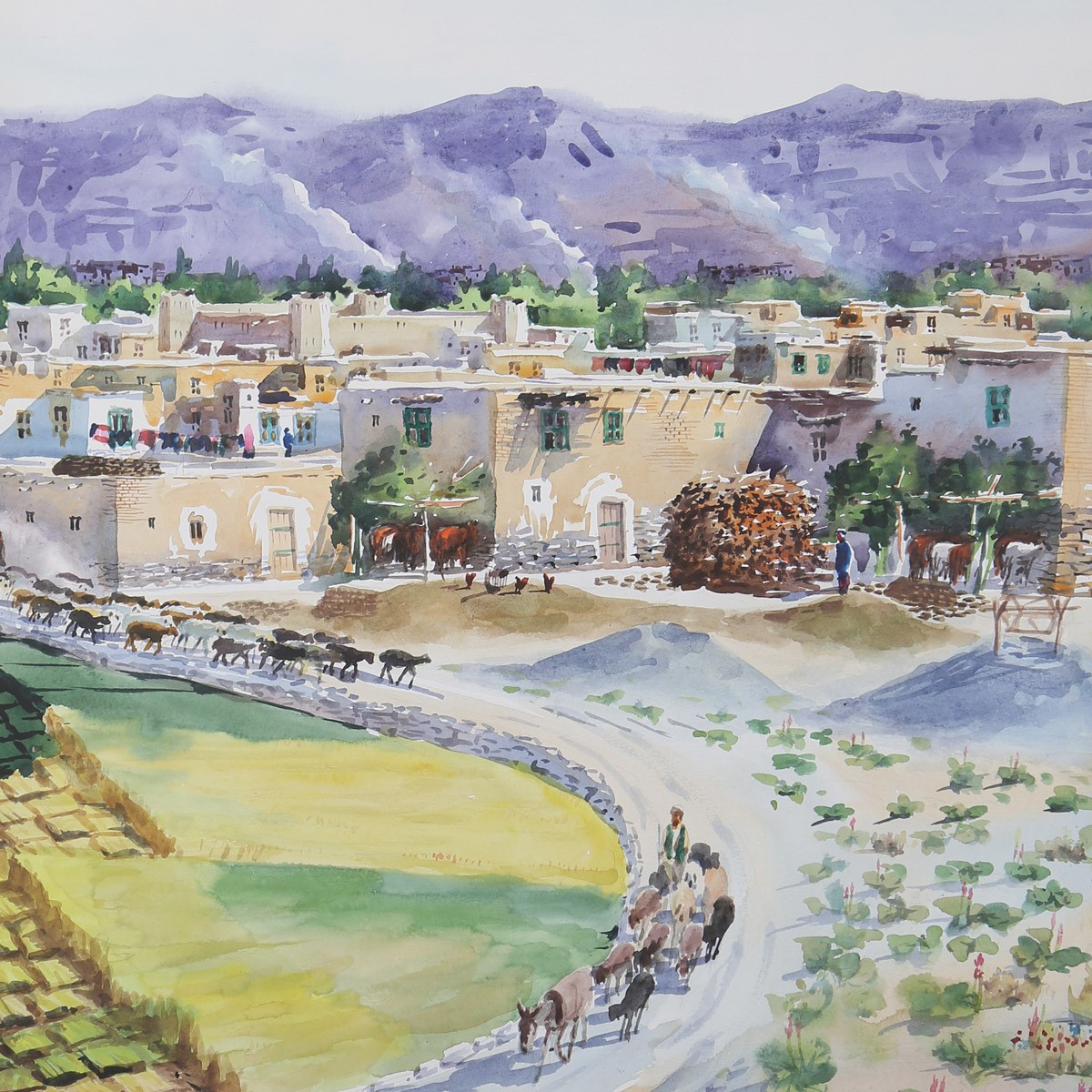 Ancient Village Oil Painting on Canvas| Afghanistan Village Artwork 2