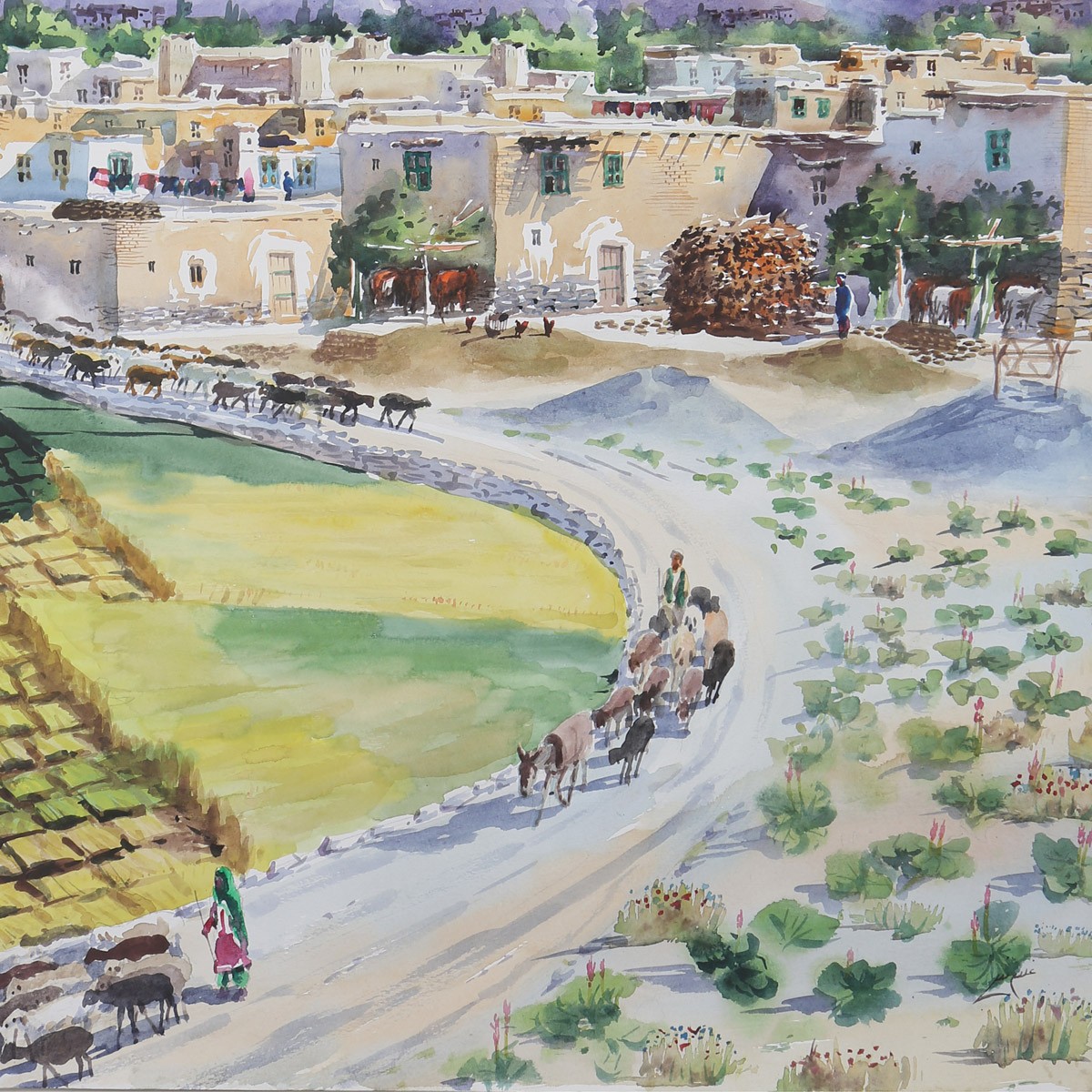 Ancient Village Oil Painting on Canvas| Afghanistan Village Artwork 3