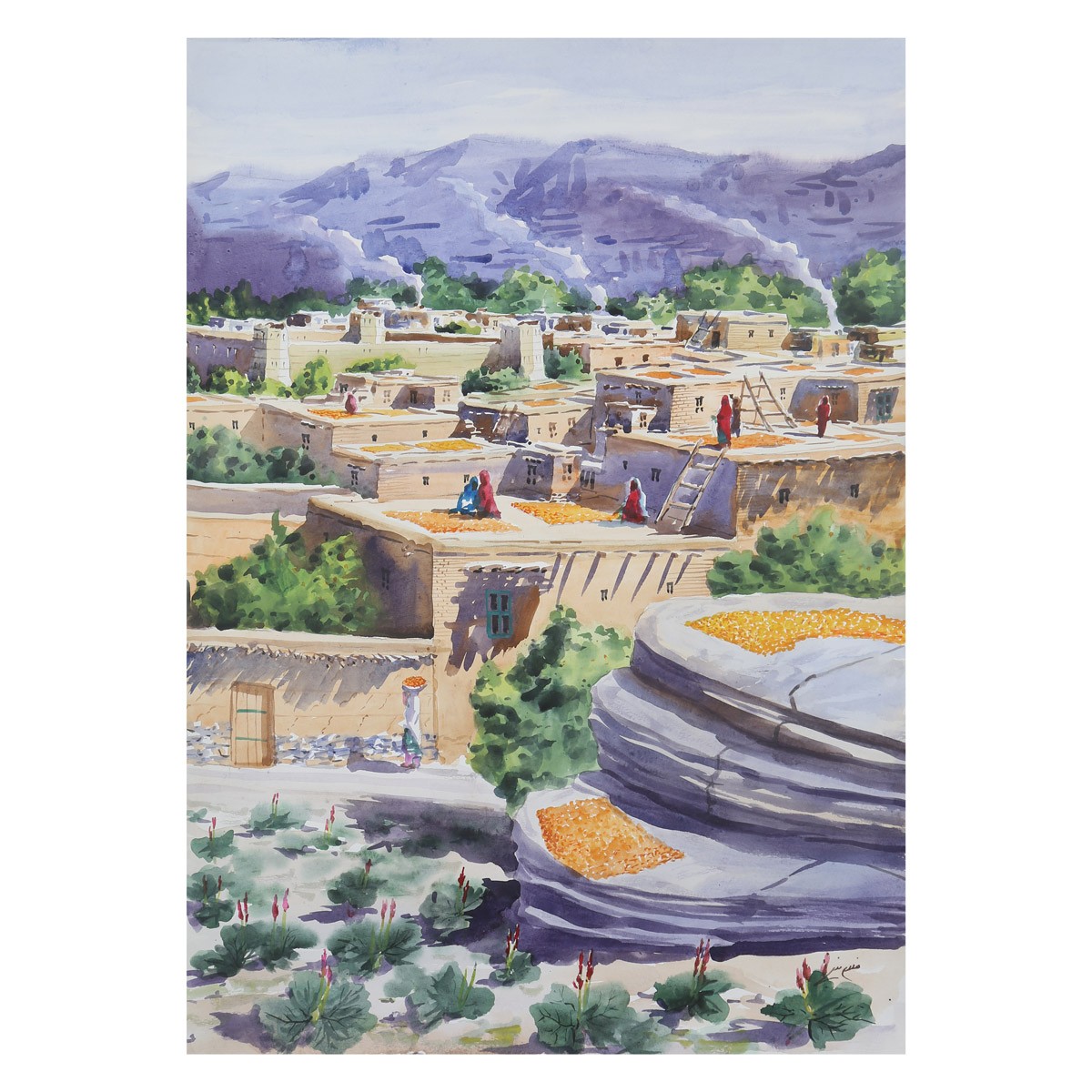 Suburb Area Lifestyle Artwork| Village Oil Painting| Best Afghan Artwork 1