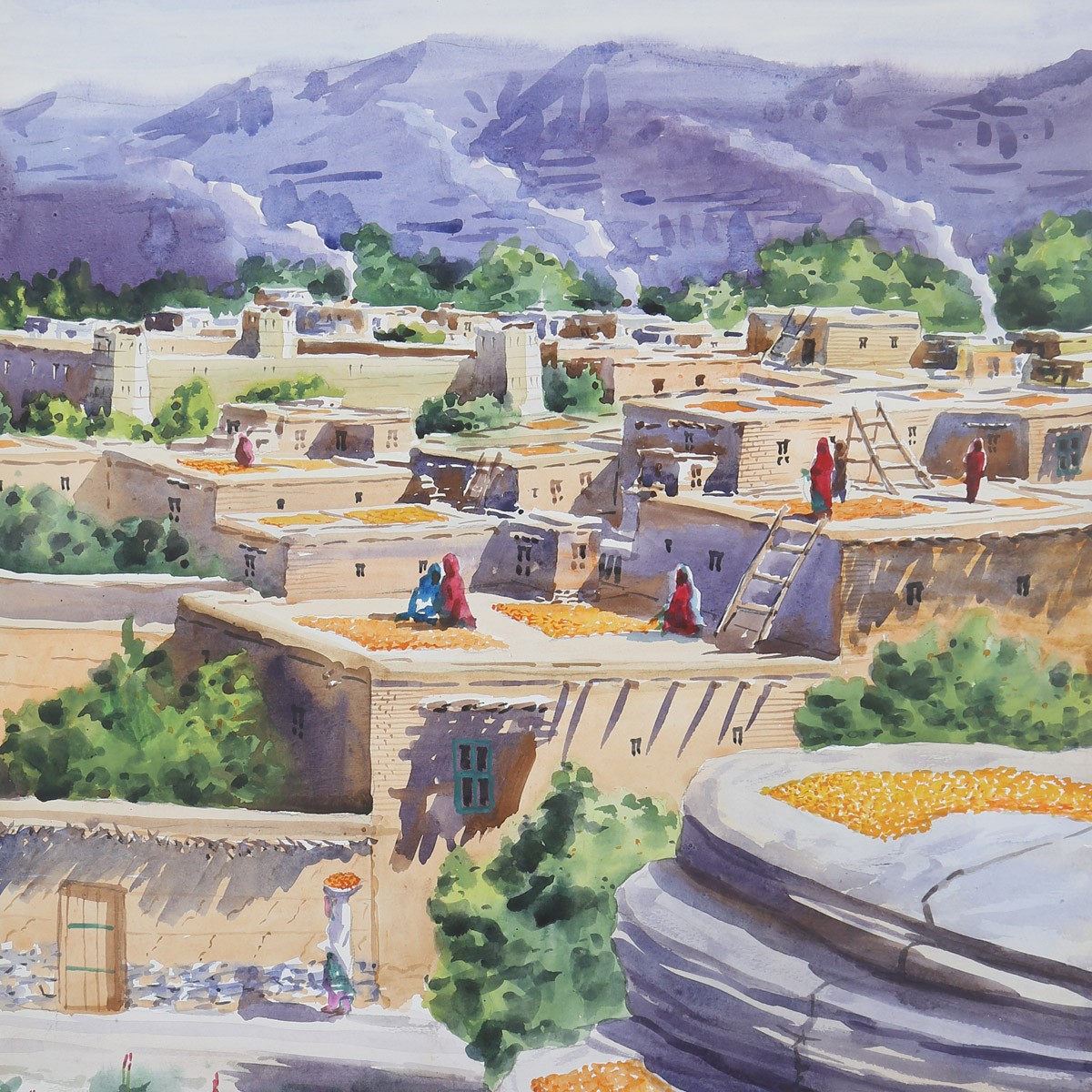 Suburb Area Lifestyle Artwork| Village Oil Painting| Best Afghan Artwork 2