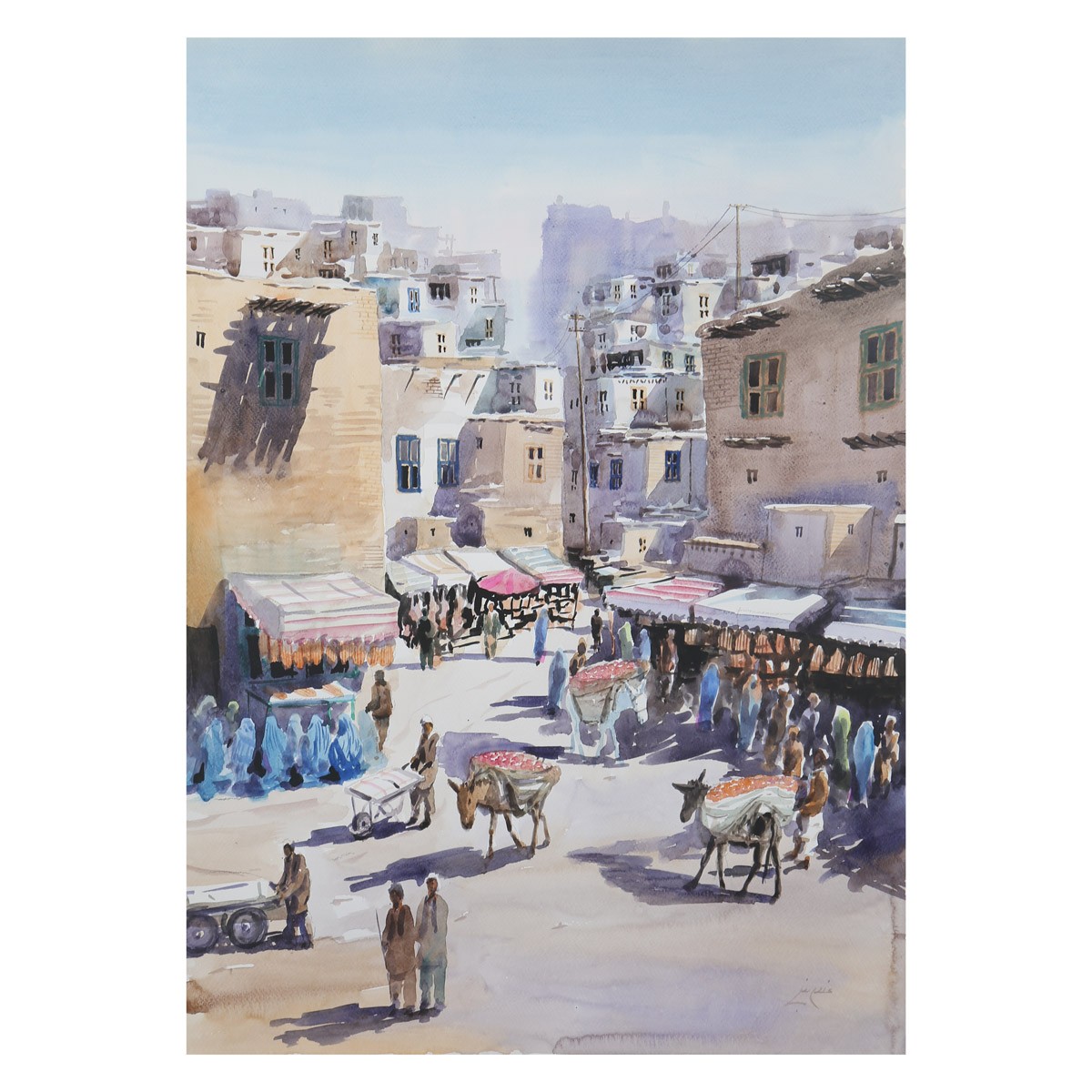 Old Kabul City Painting| Kah Froshi Street Artwork| Ancient Kabul Artwork 1