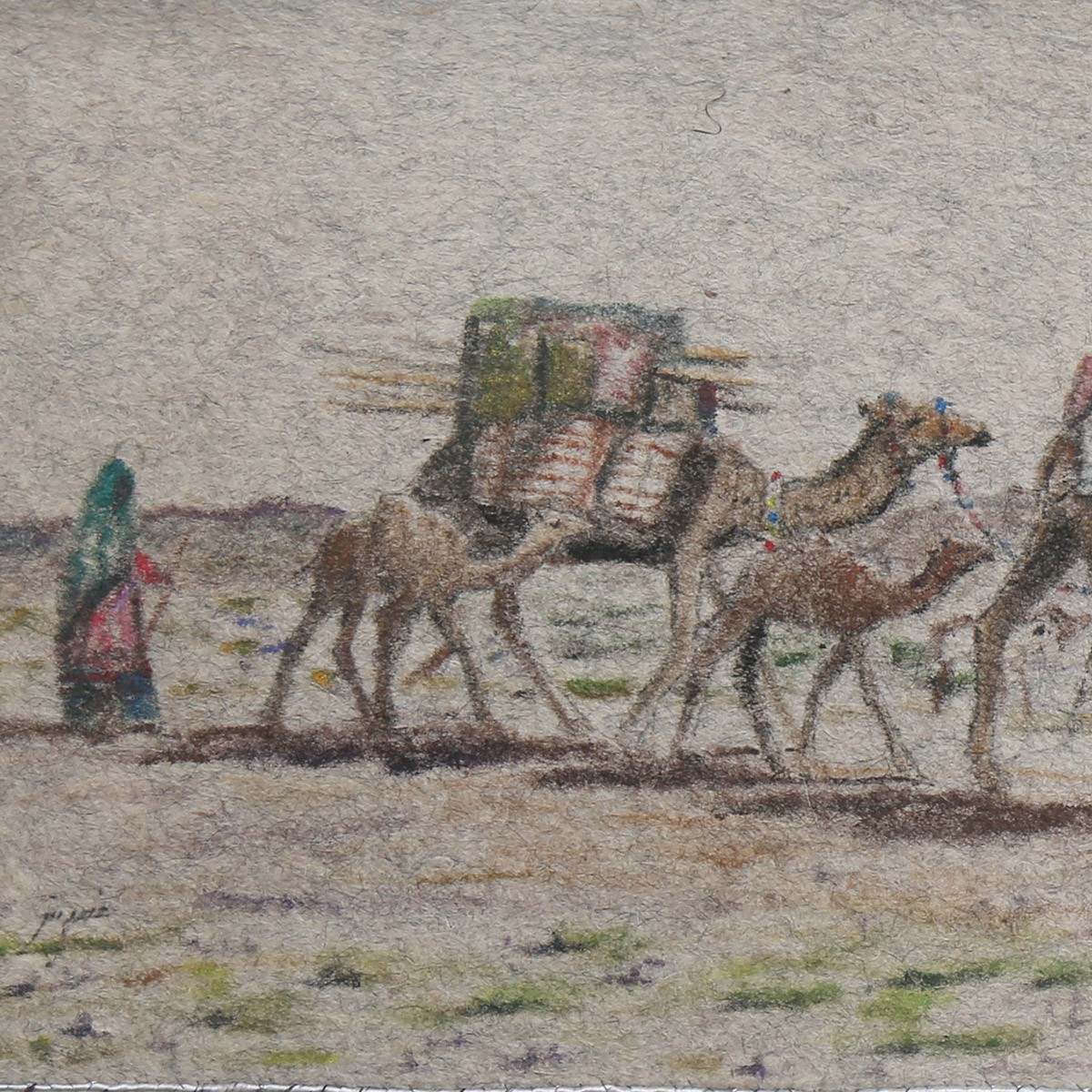 Camels Herd in the Dessert Artwork| Nomad with Herd Painting 2