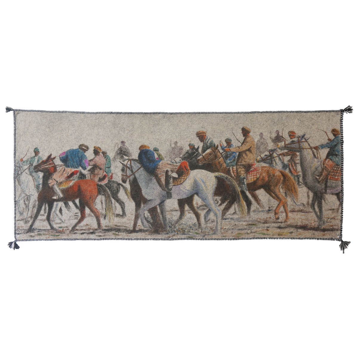 Buzkashi Sport Artwork| Beautiful Buzkashi Oil Painting on Felt 1