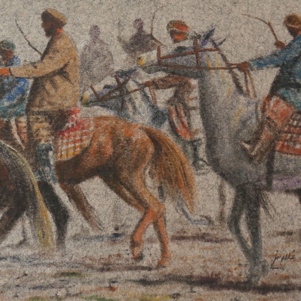 Buzkashi Sport Artwork| Beautiful Buzkashi Oil Painting on Felt 2