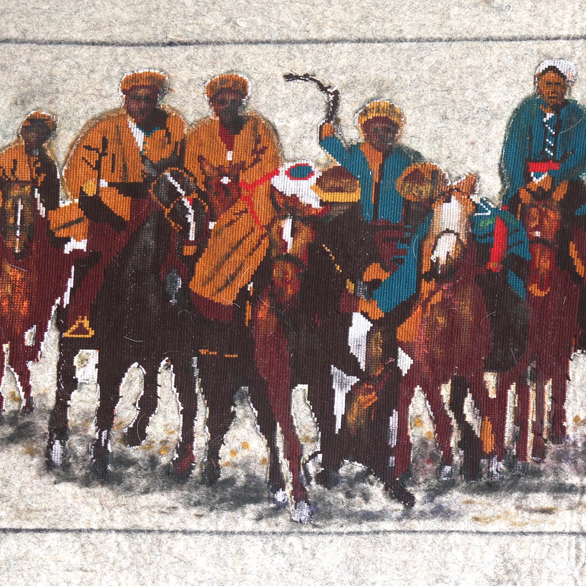 Buzkashi Oil and Needlework on Canvas| Afghanistan Traditional Sport Artwork 2