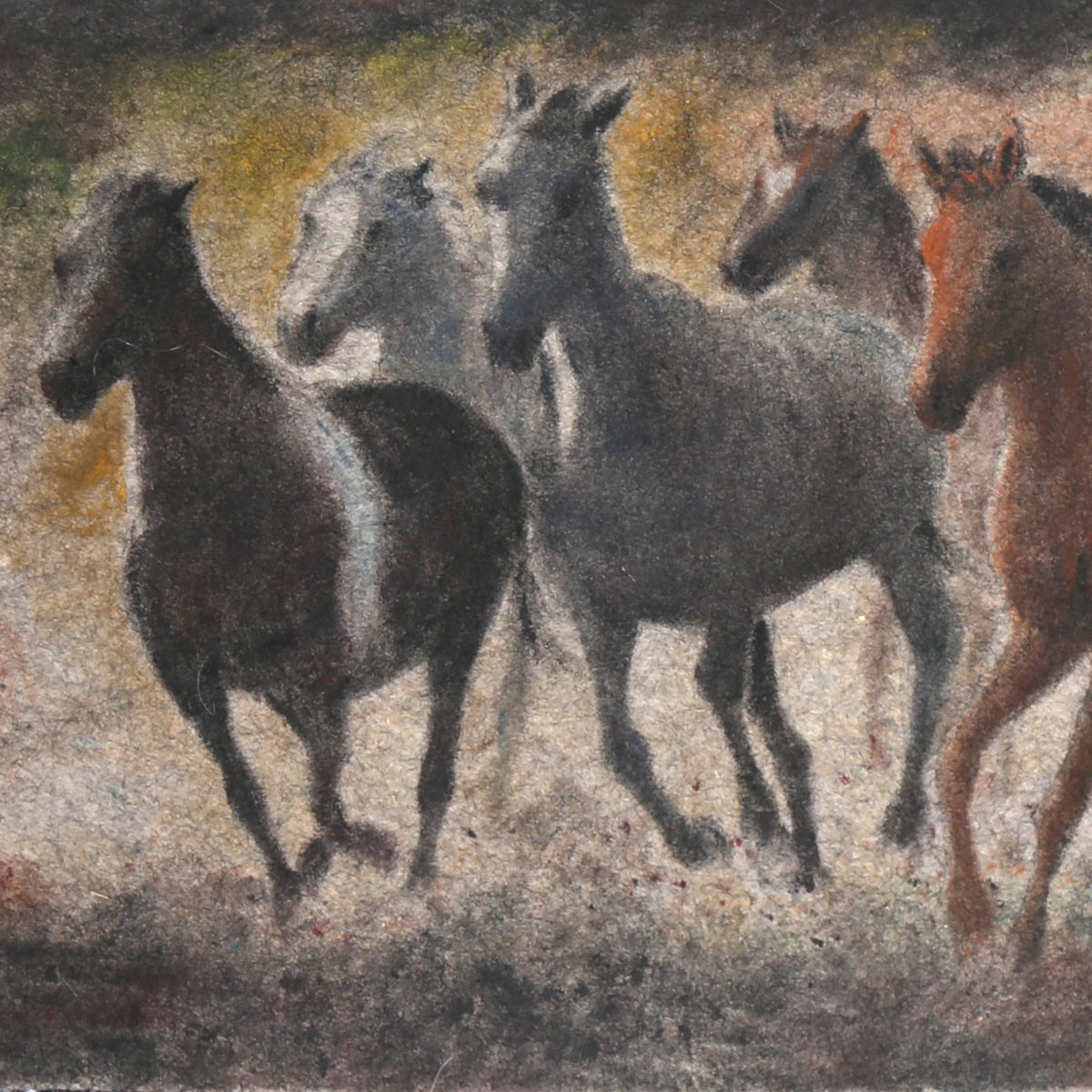 Horses Herd Artwork| Afghan Women Beautiful Oil Artwork on Felt 3