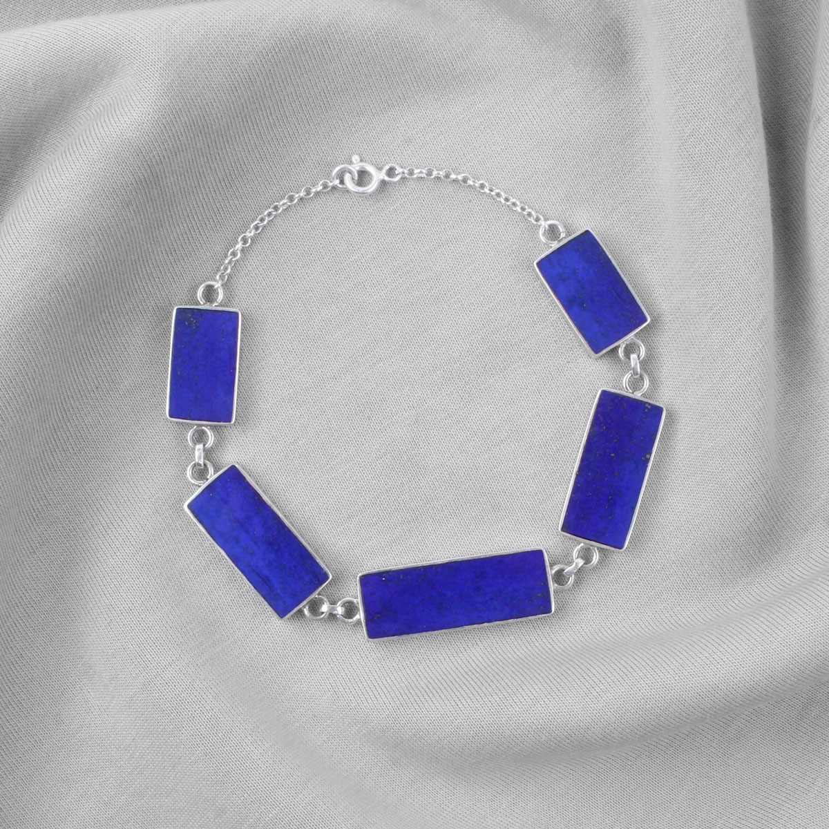 Lapis Lazuli Rectangular Cut Jewelry Set | Silver Necklace, Earrings, Ring & Bracelet 2
