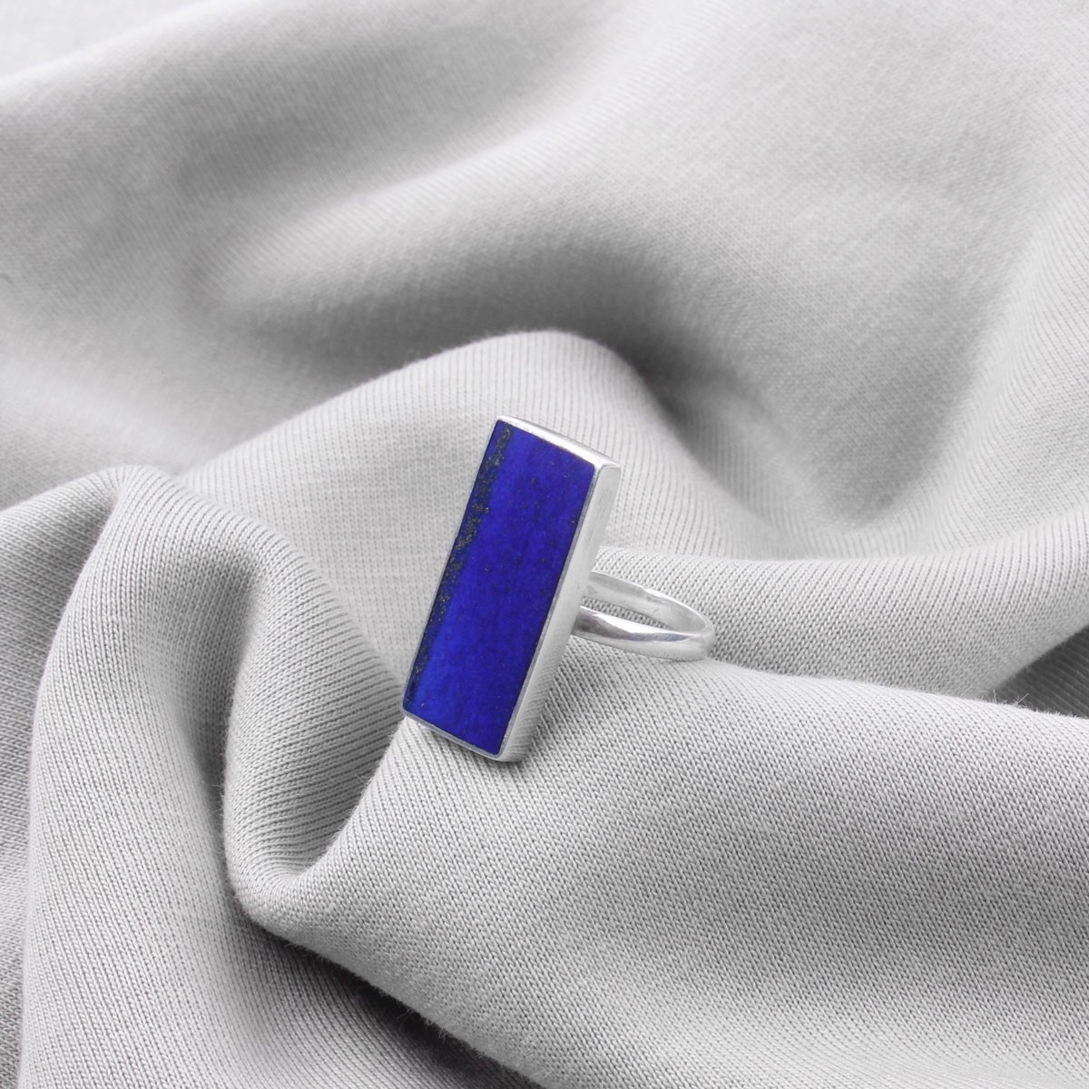 Lapis Lazuli Rectangular Cut Jewelry Set | Silver Necklace, Earrings, Ring & Bracelet 3