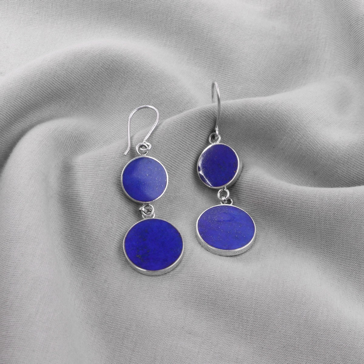 Lapis Lazuli Stone Flat Round Jewelry Set | Silver Necklace, Earrings, Ring & Bracelet 3