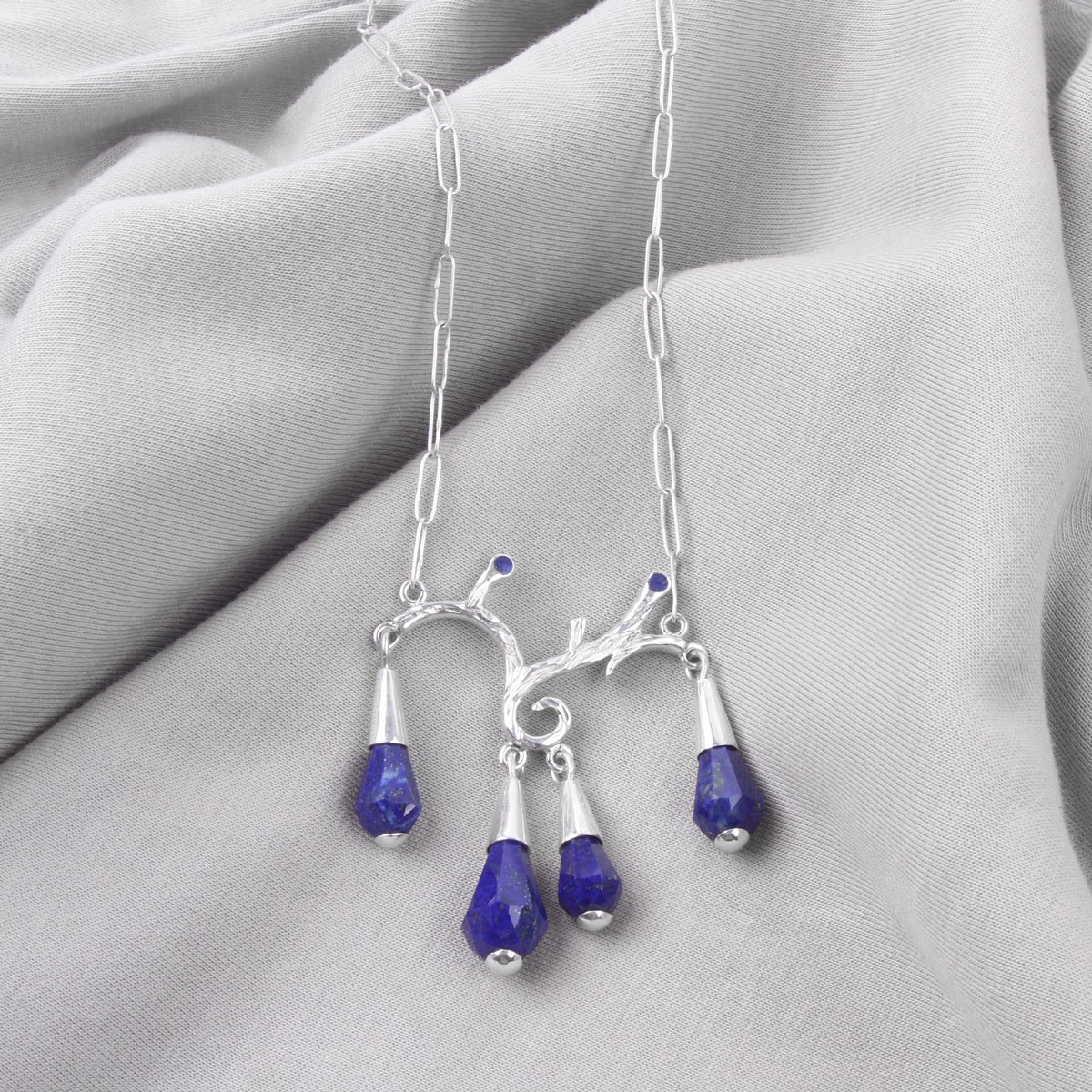 Lapis Lazuli Drop Jewelry Set | Silver Teardrop Pendant & Earrings 2